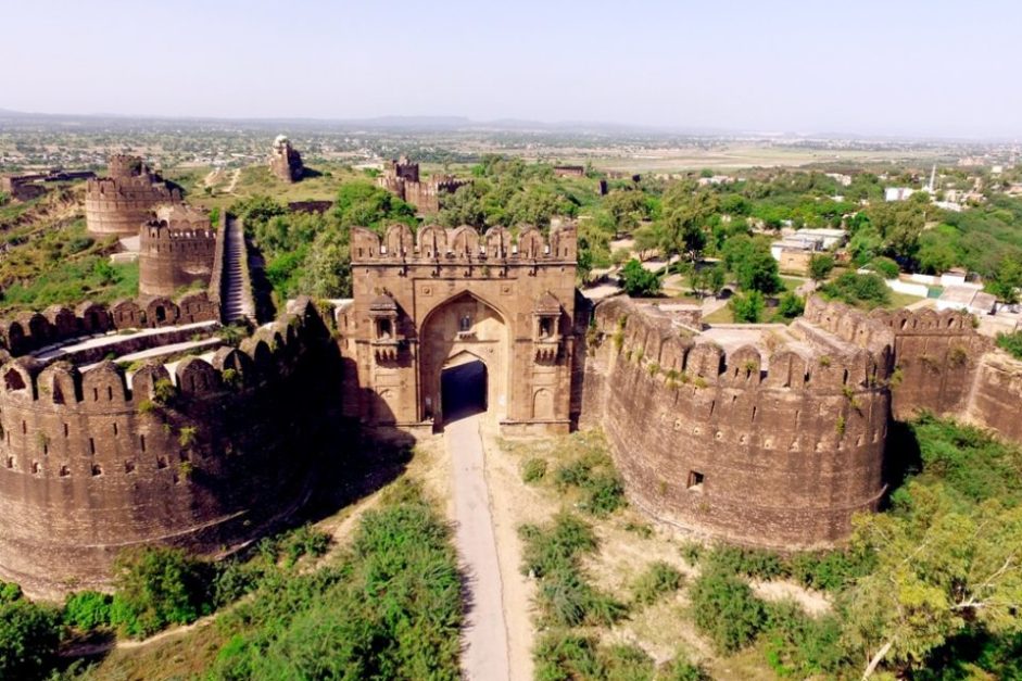 Drone shot of Rohtas Fort in Pakistan
