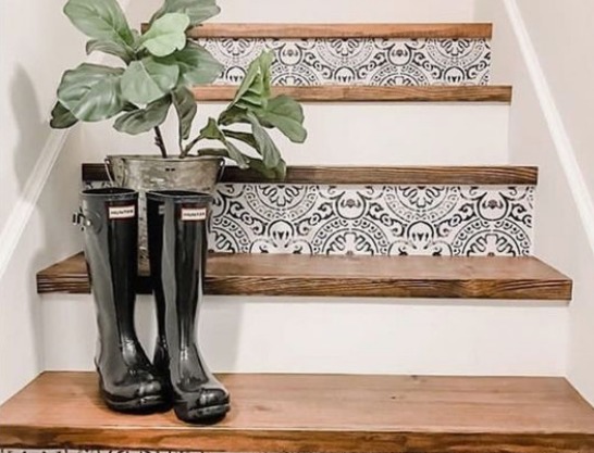 This is an image of Staircase Decals that is one of the Staircase Makeover Ideas on a Budget