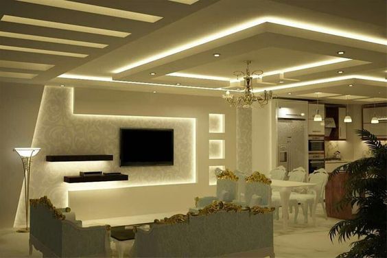 whitw drop ceiling design in living room 