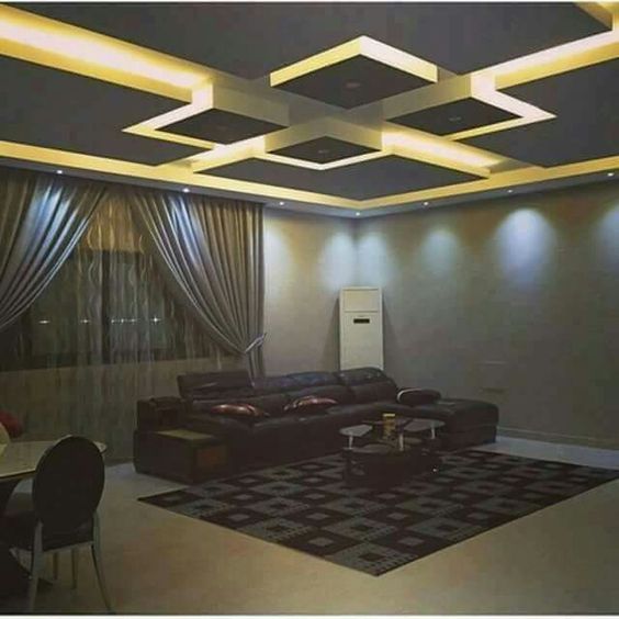 Living room false ceiling with warm lights