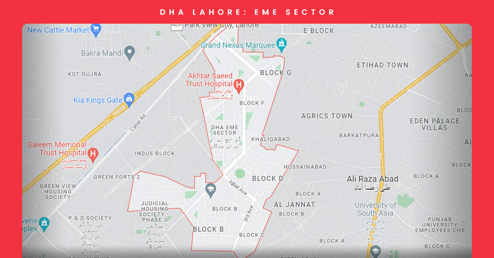 The Map and Layout of DHA EME Sector based in Lahore