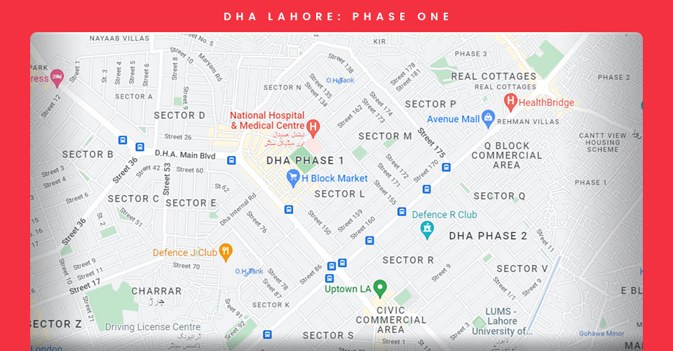 The map guide to DHA Phase 1 in Lahore