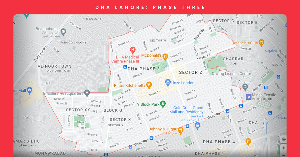 Lahore DHA Phase 3 Map and Surrounding Area