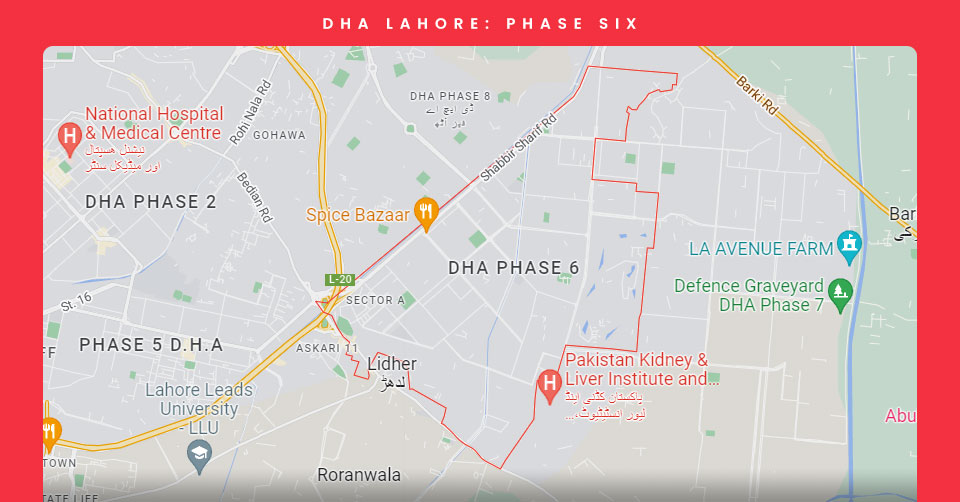 The demarcated map of DHA Phase 6 of Lahore