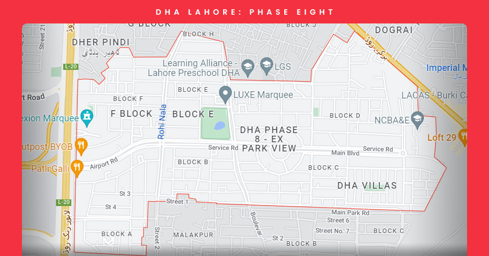 The area coming under DHA Phase 8 of Lahore