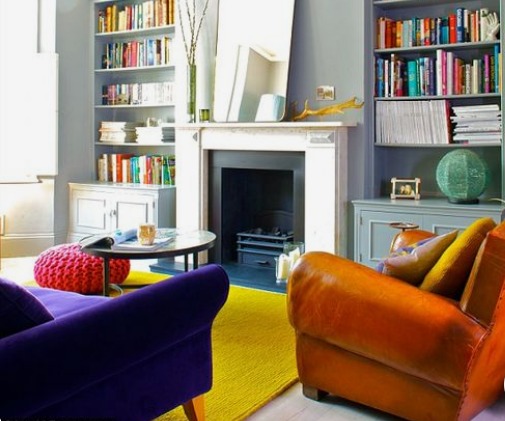 This is an image of a bright coloyred living room, one of the latest home decor trends 