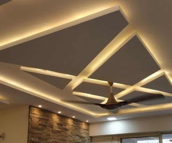 Crossed lines roof design with warm lights