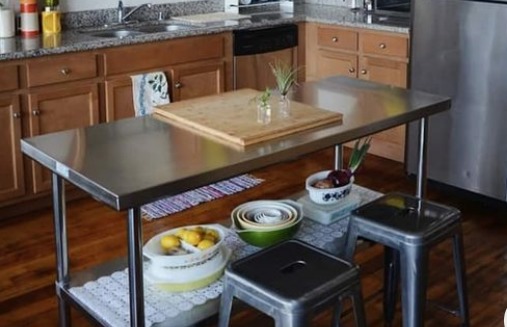 a steel island table kitchen design