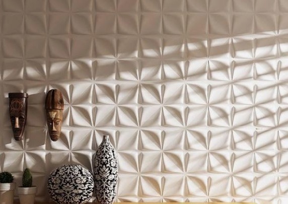 a wall decorated with patterned PVC wall panel 