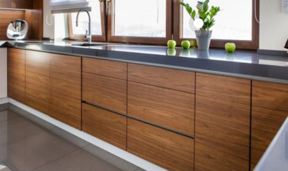 veneer kitchen cabinets with attached aluminium sink 