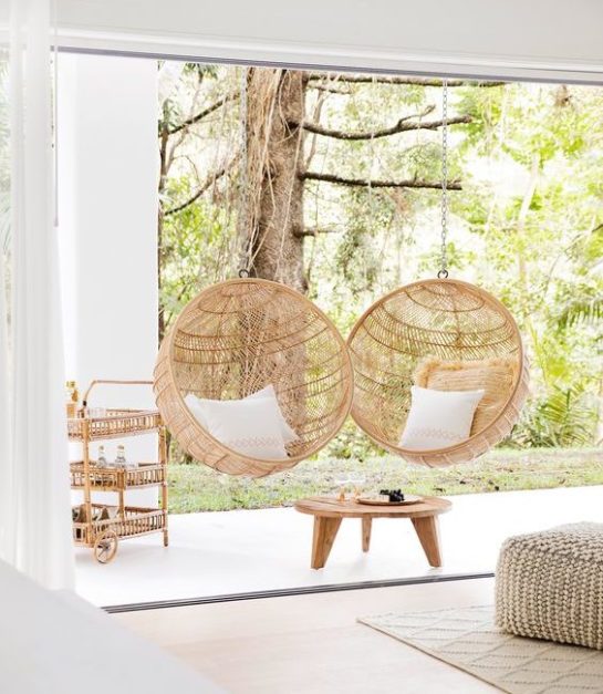Cane swings with outdoor lawn view