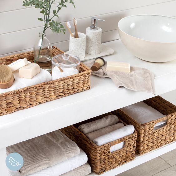 Cane baskets used as storage organizers in homes