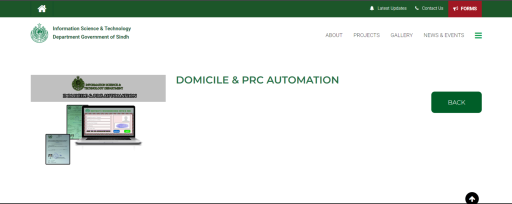 PRC and Domicile Automation Sindh website interface