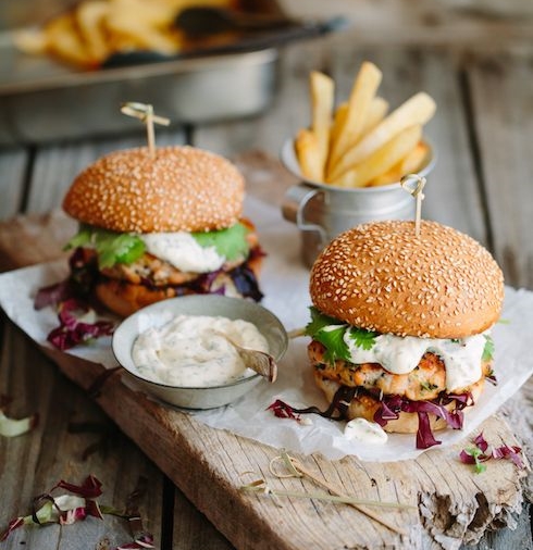 Chicken Patty burgers served with special sauce and fries