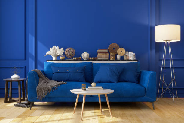 نیلے رنگ پر مشتمل کمرے کا انٹیریئر ڈیزائن
