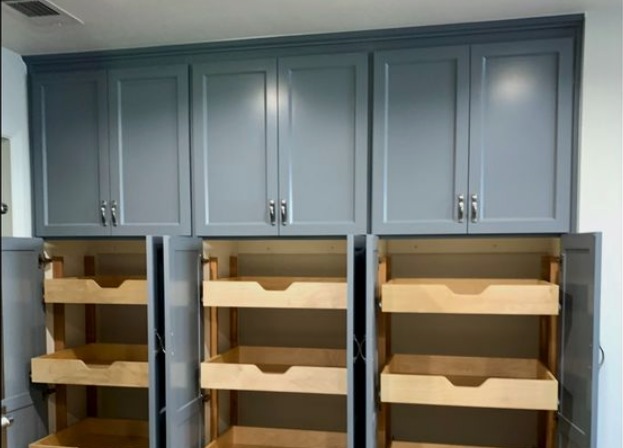 full height grey coloured cabinets 