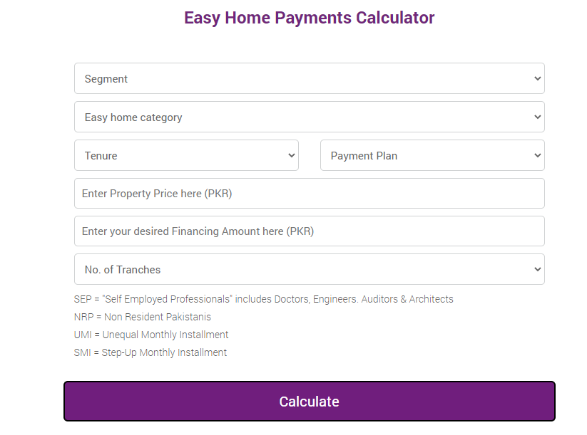 Meezan Bank Home financing calculator