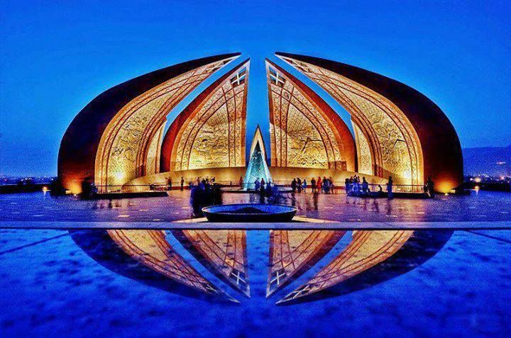 night view of Pakistan monument a top picnic point in Islamabad
