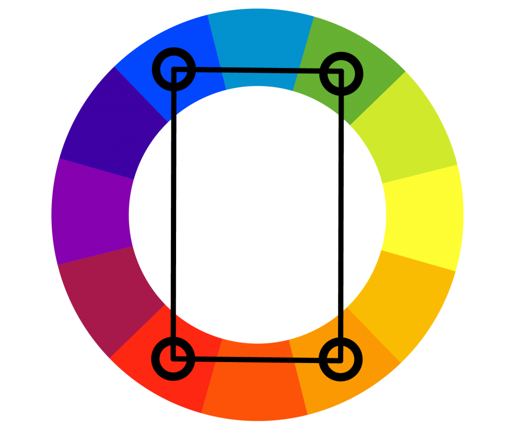 Rectangle schemes of color theory often give balanced color combinations.