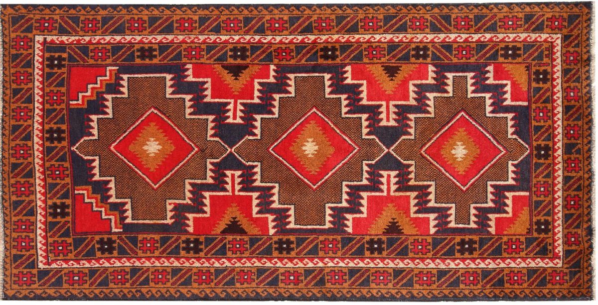 a baluchi traditional carpet with intricate geometric pattern