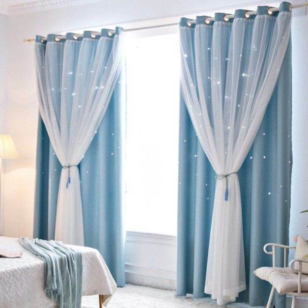 ice blue double layered window curtains