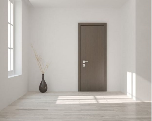 A dark brown engineered wood door