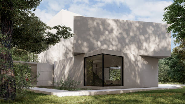 سفید روغن پر مشتمل سادہ ڈیزائن میں گھر کے باہر کا حصہ