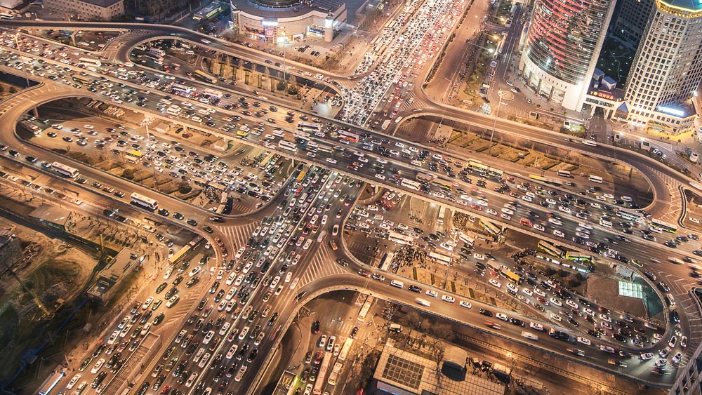 Fast traffic of city at night