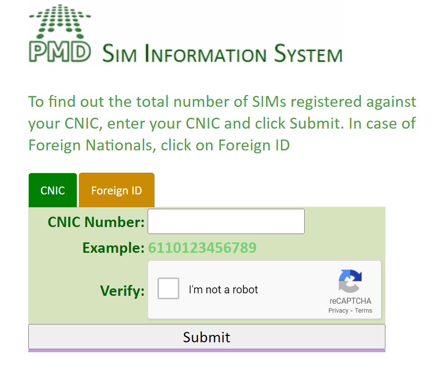 Checking Box for Sim Ownership and Details on PTA Official Website