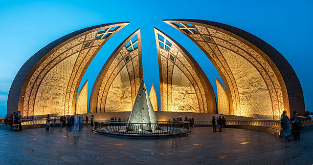The Pakistan Monument in Islamabad at night representing four provinces of Pakistan