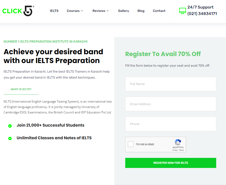 Official website of Click5 IELTS section