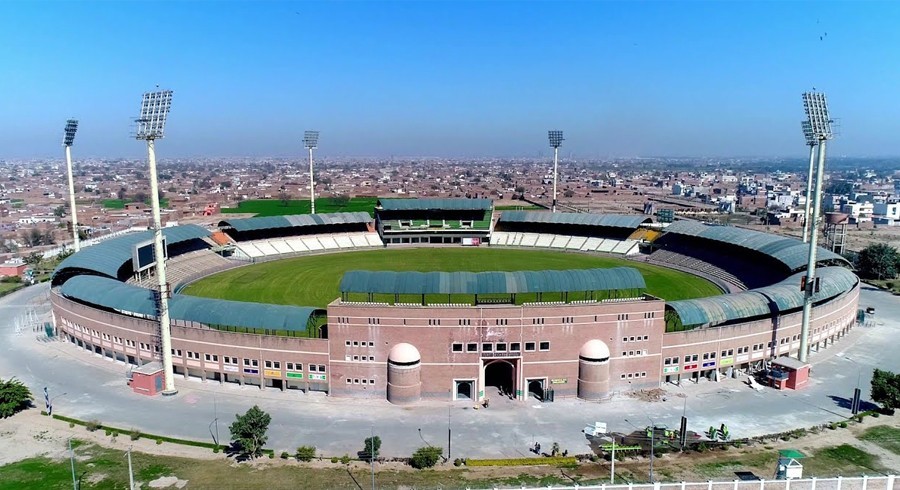 an outside view of multan cricket stadium and its surrounding areas