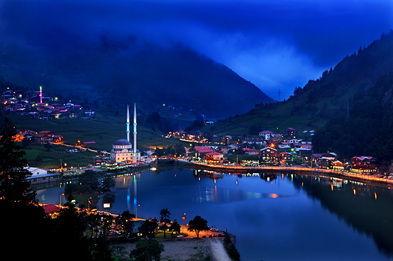 night view of lake Uzongal situated in Turkey